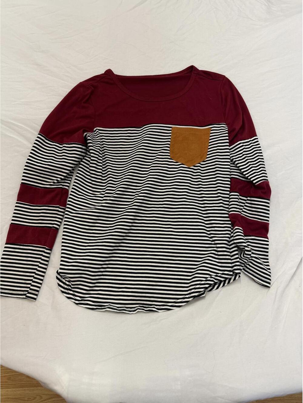 Stylish Striped Long Sleeve Top with Pocket - Medium